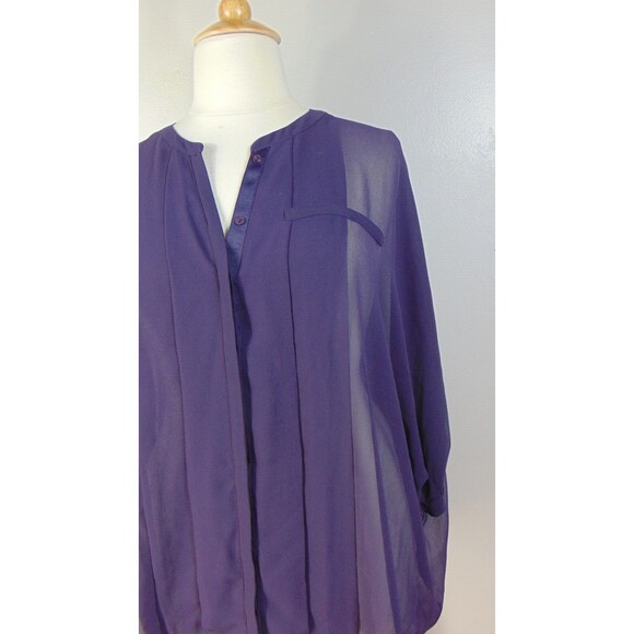 Womens Plus Size 26/28 Purple Sheer Chiffon Tunic Blouse 3/4 Sleeve Flowy Top - Picture 3 of 7